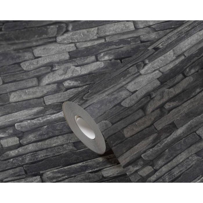 A.S. Création Elements 2 3D leistenen behang grijs zwart - Voordeelpakket 3 rollen (16,0 m²)